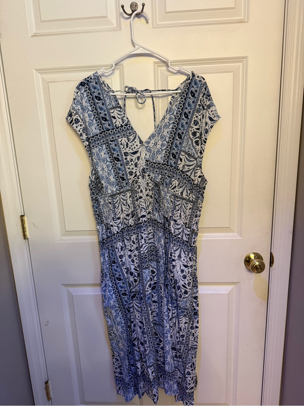 Old Navy Boho Blue Paisley V-Neck Midi Dress Size XL